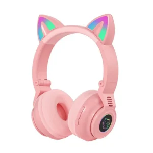 STN26 Headphones With Built-in Microphone Colorful Lights Cat Ear Shape Over Ear Wireless Headphones For Boys Girls Kids